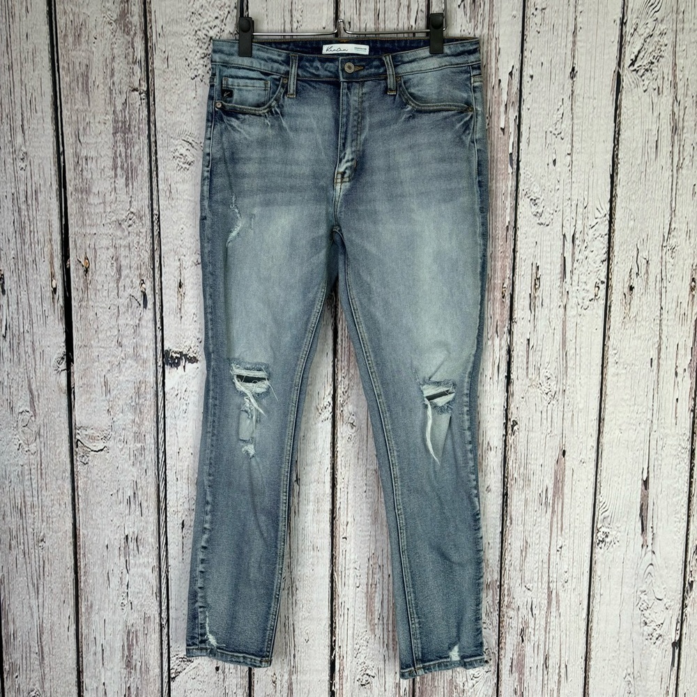 KanCan Vintage High Rise Medium Tint Boyfriend Jean SZ 28 Relaxed Fit Distressed